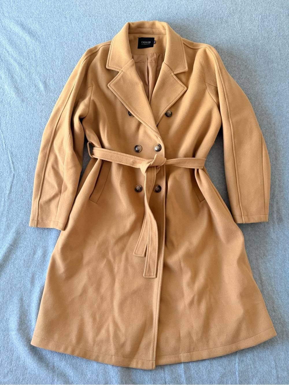 Camel Wool Blend Double Breasted Belted Coat Women’s XXL Long Winter